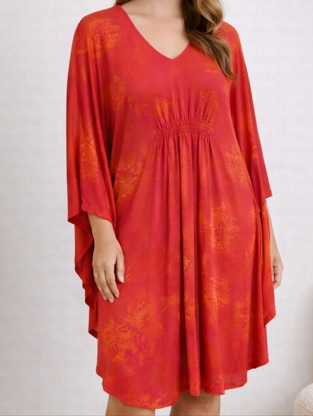 NWOT NATORI floral pink and orange size small stretch cover up dress